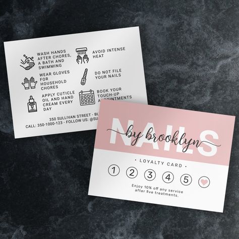 Nail Tech Blush Pink Script  Loyalty Card | Z Nail Salon Loyalty Card, Nail Tech Goodie Bags, Nail Tech Loyalty Cards, Nail Tech Cards, Nail Tech Shed Ideas, Nail Tech Room Decor, Nail Tech Logo Ideas, Nail Cards Business, Nail Tech Posts