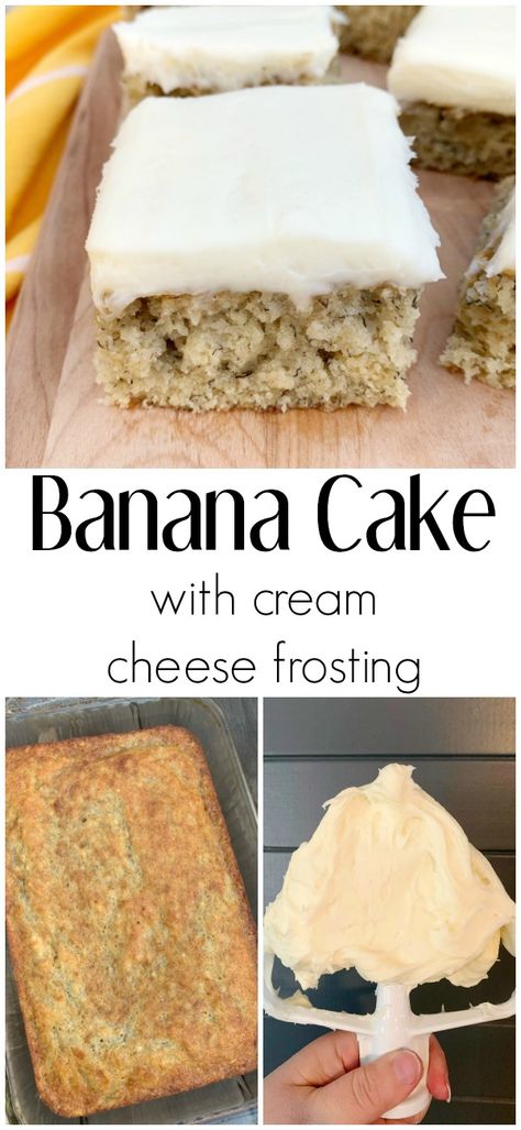 Banana Cake With Cinnamon Frosting, Banana Brownies With Cream Cheese Frosting, Gluten Free Banana Cake With Cream Cheese Frosting, Banana Nut Sheet Cake, 9x13 Banana Cake, Cream Cheese Frosting For Banana Cake, Cream Cheese Icing For Banana Bread, Banana Squares Recipes, Banana Sheet Cake With Cream Cheese