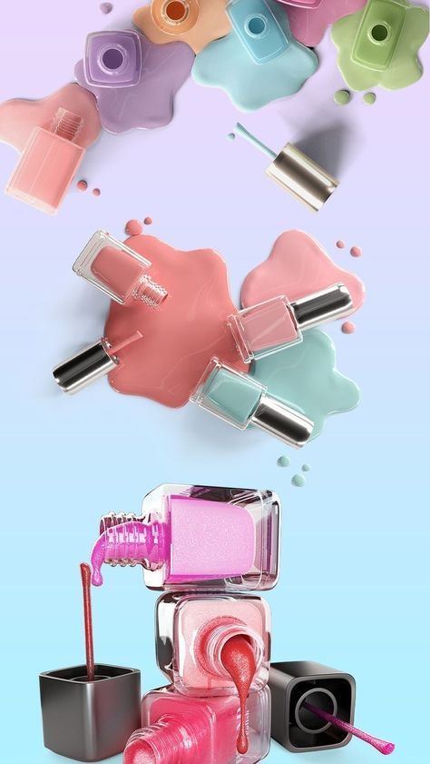 Nail Polish Wallpaper Backgrounds, Nail Polish Graphic Design, Nail Wallpaper Aesthetic, Nail Art Wallpaper, Nail Art Background, Nail Polish Wallpaper, Nail Art Illustration, Nail Polish Background, Pastel Cosmetics