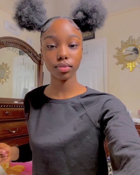 Natural Hairstyles For Black Women Two Puffs, Natural Slicked Hairstyles For Black Women, Hairstyles In Two Puffs, Space Puffs Natural Hair, Two High Buns Natural Hair, Two Puffs Hairstyles, 2 Top Knot Buns, 2 Puffs Natural Hair, Two Puff Hairstyles