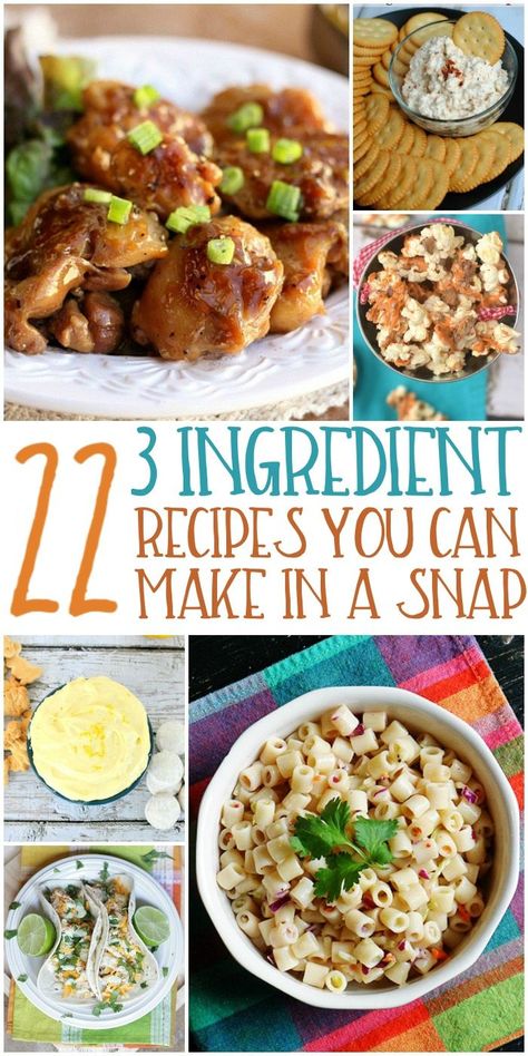 3 ingredient recipes - for when there is not enough time to cook.  These are quick and easy! Recipes 5 Ingredients Or Less, 3 Ingredient Dinners, 5 Ingredients Or Less, Corn Cheese, 5 Ingredient Dinners, Recipes With Few Ingredients, 3 Ingredient Recipes, Dinner Appetizers, Think Food