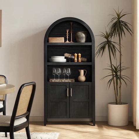 Millwood Pines Kropp 65.3" H x 30.7" W Standard Bookcase | Wayfair Black Accent Decor, Livingroom Table, Arched Cabinet, Cave Room, Storage Bookcase, Wooden Storage Cabinet, Bookshelf Storage, Kitchen Pantry Cabinets, Living Room Cabinets