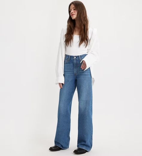 Ribcage Wide Leg Women's Jeans - Medium Wash | Levi's® US High Rise Wide Leg Jeans Outfit, Levi High Waisted Jeans, Levi's Ribcage, Ribcage Jeans, Classic Wear, Anthropologie Style, Group Project, Purple Jeans, High Rise Wide Leg Jeans