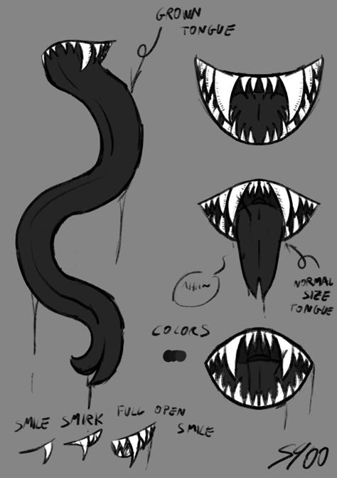 Creature Nose Drawing, Monster Tounge Out Drawing, Sharp Tongue Drawing, Monster Tongue Reference, Tongues Drawings, Snake Teeth Drawing, Horror Mouth Drawing, Fox Teeth Drawing, Forked Tongue Drawing Reference