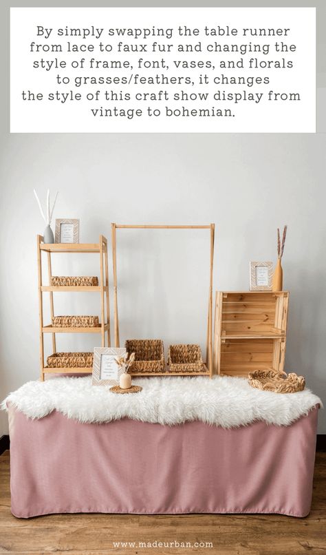 How To Brand a Craft Show Display Without a Logo - Made Urban Pop Up Show Displays, Pottery Craft Show Display, Diy Price Signs Display Ideas, Price Signs Display Ideas, Boho Booth Display, Price Tags For Craft Shows, Craft Show Booth Display Ideas, Vendor Table Ideas, Booth Market