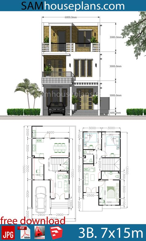 Two Storey House Plans, Two Story House Design, Narrow House Plans, Modern House Floor Plans, Indian House Plans, House Plans Mansion, Indian House, Casa Country, Two Story House