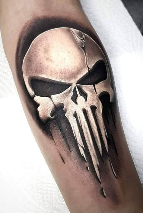 The Punisher Skull Tattoos: Seeking Justice Cover Up Tattoos Arm Men, Punisher Skull Tattoo, Punisher Tattoo, Punisher Artwork, Monsters Drawings, Cactus Tattoos, Punisher Logo, Mayan Tattoos, Skull Art Tattoo