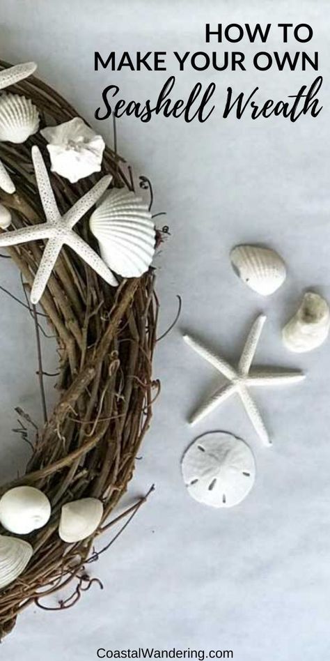 This easy DIY seashell wreath is made with seashore finds on a natural rustic base. This shell wreath beach craft project is so simple to make that you can create your seashell wreath on a weekend or in an afternoon. This easy wreath is perfect for your beach house or nautical decor---or to bring coastal charm to your home. #coastaldecor #diydecor #beachcraft #seashellwreath Easy Wreath, Diy Beach Decor, Coastal Wreath, Beach Craft, Seashell Wreath, Nautical Wreath, Shell Wreath, Coastal Farmhouse Decor, Easy Wreaths