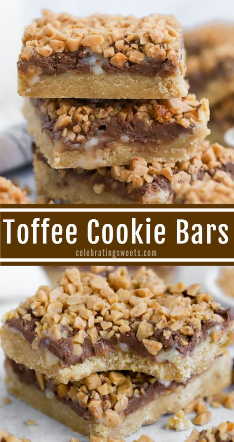 Toffee Desserts Easy, Fall Desserts Bars, What To Make With Toffee Bits, Spice Dessert Recipes, Autumn Dessert Bars, Easy Toffee Bars, Easy Bars For Bake Sale, Easy Cookies For Wedding Cookie Table, Toffee Cookies Bars