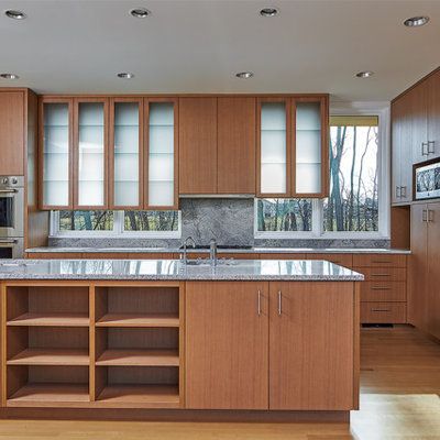 Teak Kitchen Cabinets Modern, Grey Stone Countertops, Teak Kitchen Cabinets, Teak Kitchen, Coffee Station Kitchen, Timber Kitchen, Kitchen Tile, Stone Countertops, South Shore