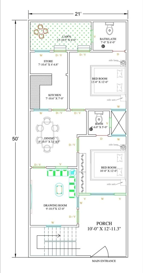 40 Most Beautiful House Plan Ideas - Engineering Discoveries 21×50 House Plan, 21x50 House Plan, 20by50 House Plan, 24x60 House Plans, 25x30 House Plans, 30 X 60 House Plans, 20x50 House Plans, Small House Design Floor Plan, Home Map Design