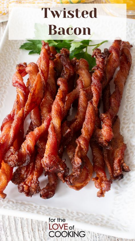 This dangerously addictive twisted bacon is the perfect combination of crispy crunchy edges and soft bacon goodness. #recipe #bacon #TwistedBacon #foodielife #yum #ilovebacon #baconbaconbacon #tiktokrecipe Twisted Bacon In Oven, Bacon Twist Recipe, Drew Cooks, Twisted Bacon, Bacon Twists, Bacon Rolls, Bacon Brunch, Bacon Desserts, Nelson Family