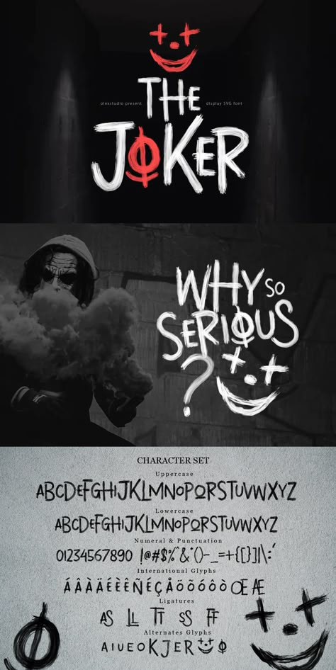 THE JOKER - Display Font Joker Logo Art, Joker Logo Design, Joker Font, Random Tutorial, Dope Words, Book Branding, Joker Logo, Joker Design, Big Burger