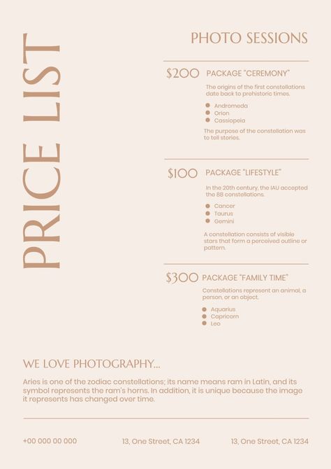 Price List Design Photographers, Food Photography Price List, Branding Price List Design, Jewelry Price List Design, Pricing Proposal Design, Wedding Photography Price List, Price List Design Photography, Photographer Price List Design, Price List Poster Design