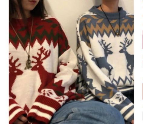 Korean Couple Outfits, Christmas Kawaii, You Are My Moon, Oversized Sweater Women, Oversize Sweater, Casual Sweater, Korean Couple, Sweater Women's, Sweater Christmas