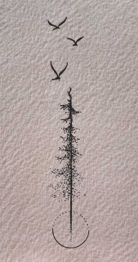 Aesthetic Tattoo Inspiration, Wispy Tree Tattoo, 3 Trees Tattoo Simple, Puget Sound Tattoo, Take A Hike Tattoo, Forest And Ocean Tattoo, The Woods Are Lovely Dark And Deep Tattoo, Forearm Nature Tattoo Men, Redwood Tattoo Ideas