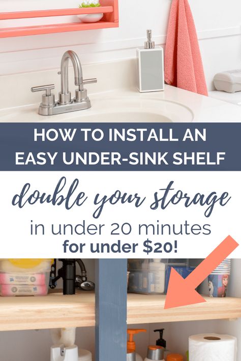 Bathroom Organizing DIY: How To Easily Double The Storage Capacity Under Your Sink For Cheap Bathroom Storage Ideas Diy, Diy Bathroom Organization, Bathroom Organization Shelves, Under Sink Shelf, Bathroom Organization Under Sink, Organization Under Sink, Under Bathroom Sink, Diy Bathroom Storage Ideas, Ladder Shelf Diy