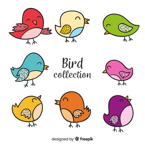 Colorful hand drawn bird collection Free... | Free Vector #Freepik #freevector #freehand #freeleaf #freenature #freebird Cartoon Bird Drawing, Bird Drawing For Kids, Simple Bird Drawing, Bird Doodle, Easy Bird, Dibujo Simple, Bird Clipart, Cartoon Birds, Easy Drawings For Kids