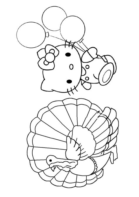 Coloring Page Thanksgiving Hello Kitty, Thanksgiving Color Pages, Hello Kitty Thanksgiving, Keroppi Coloring Pages, Cinnamoroll Coloring Pages, Sanrio Coloring Pages, Sanrio Coloring, Lineart Coloring, Thanksgiving Drawings