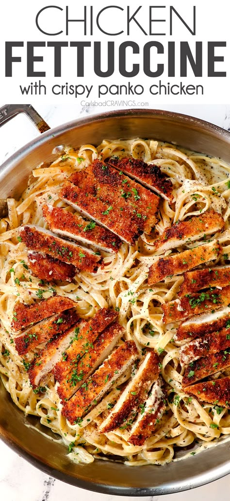 Chicken Fettuccine Alfredo made with crispy Parmesan crusted chicken swaddled in luxuriously creamy garlic sauce – it doesn’t get any better than this! #fettuccine #fettuccinealfredo #alfredo #alfredosauce #alfredopasta #pasta #pastarecipes #chickenfettuccine #chickenalfredo #chickenfettuccinealfredo #chickenbreasts #chickenrecipes #chickenrecipe #chickenfillets #dinner #dinnerrecipes #dinnerideas #recipes #recipes #recipeoftheday #recipeideas #recipe #pastarecipe #Parmesan #garlic Homemade Chicken Alfredo, Chicken Alfredo Fettuccine Recipe, Creamy Garlic Parmesan Sauce, Chicken Alfredo Recipe, Chicken Fettuccine Alfredo, Garlic Parmesan Sauce, Chicken Fettuccine, Fettuccine Alfredo Recipes, Chicken Alfredo Recipes