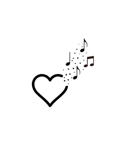 Heart With Music Notes Tattoo, Heart Music Tattoo Ideas, Music Heart Tattoo Designs, Paw Print Music Note Tattoo, Music Best Friend Tattoos, Love Of Music Tattoos, Music Doodles Simple, Tattoo Ideas Music Notes, Music Note Heart Tattoo