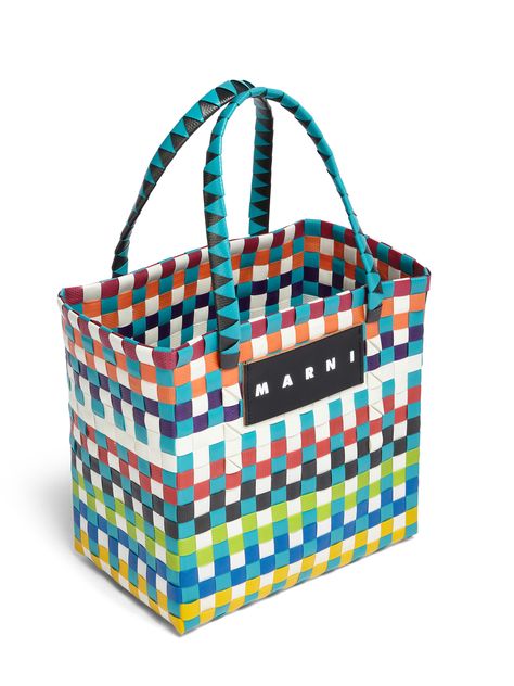 MARNI MARKET MINI BASKET bag in multicolor woven material | Marni Market Basket Bag, Marni Market, Mini Basket, Market Baskets, Basket Bag, Flat Color, Market Bag, Garden Tote, Brand Tags