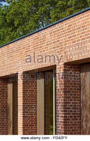 Facade perspective detail with deep window reveals. Britten-Pears Archive, Aldeburgh, United Kingdom. Architect: - Stock Photo Stanton Williams, Modern Bungalow Exterior, Window Reveal, Brick Detail, Bungalow Exterior, Townhouse Designs, House Extension Design, Red Hill, Brick Architecture