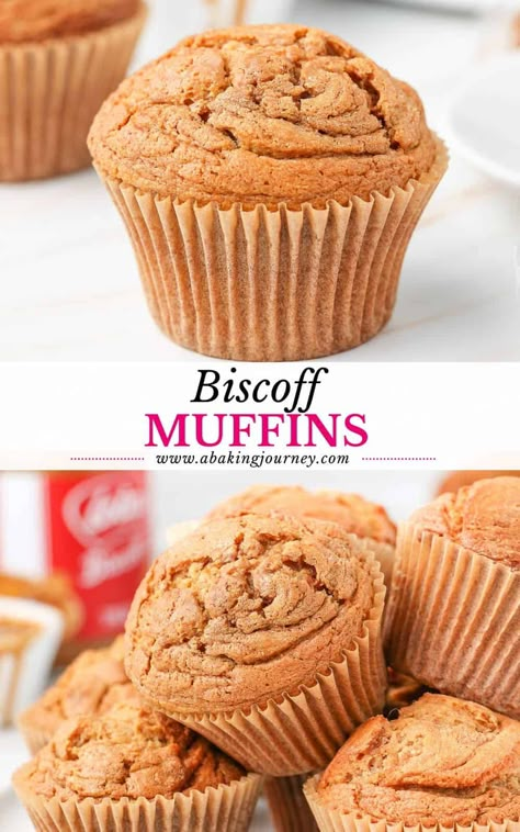 These delicious Biscoff Muffins are super quick and easy to make in one bowl only, and packed with cookie butter and lotus biscoff flavours! Cookie Butter Snack Ideas, Fun Muffin Flavors, Cookie Butter Muffins, Biscoff Muffins, Biscoff Butter, Biscoff Cookie Recipe, The Best Muffins, Best Muffins, Savory Muffins Recipes