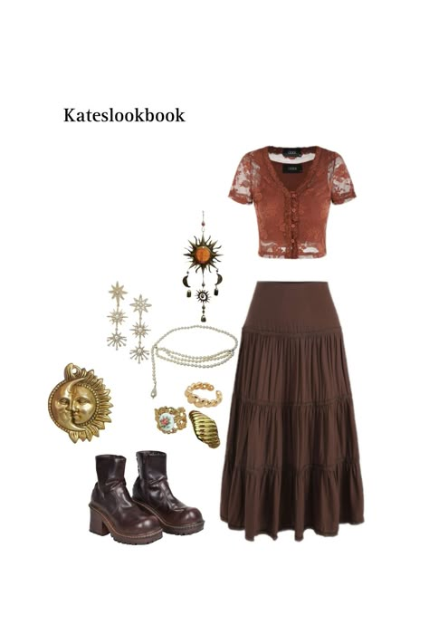 Nature Witch Outfit, Autumn Witch Outfit, Witch Grunge Aesthetic, Modern Day Witch Outfit, Outfit Whimsigothic, Boho Witch Outfits, Whimsi Gothic, Witchy Aesthetic Outfit, Aesthetic Long Skirt