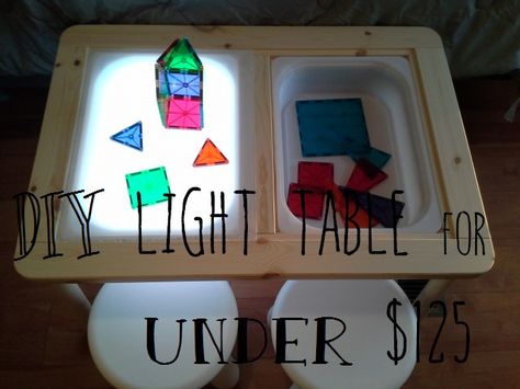 DIY light table hack from Ikea Children's storage desk. Ikea Childrens Storage, Ikea Children, Ikea Kids Table, Diy Light Table, Ikea Flisat Table, Toddler Sensory Bins, Jewerly Holders, Ikea Table, Sensory Lights