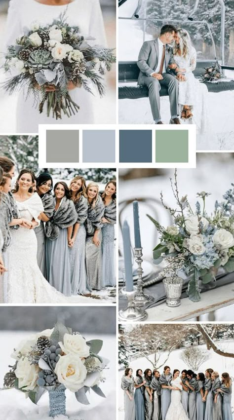 February Wedding Colors, Winter Wedding Color Palette, Blue Winter Wedding, Green Wedding Bouquet, February Wedding, Winter Wedding Colors, Wedding Themes Winter, Winter Wedding Decorations, Wedding Colors Blue