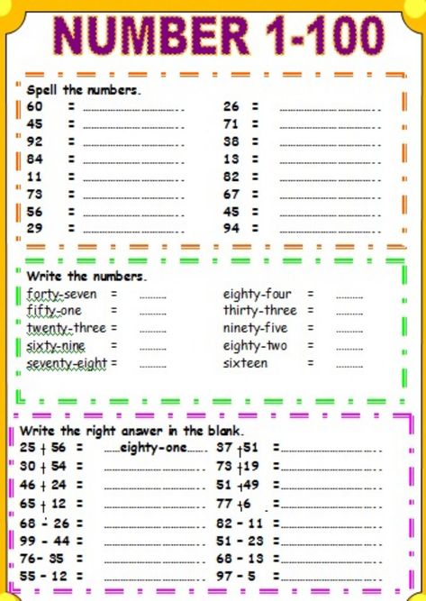 Number Words Worksheets, Spanish Numbers, Numbers 1 100, Math Addition Worksheets, English Exercises, English Worksheets For Kids, Numbers For Kids, Kids Math Worksheets, Number Words