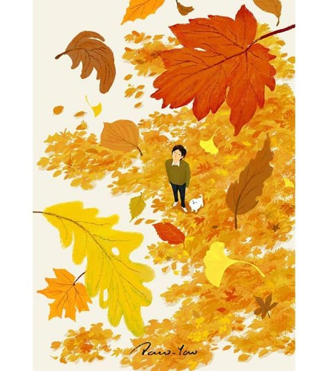 Autumn Illustration Art, Autumn Leaves Drawing, Fall Leaves Illustration, Autumn Leaves Illustration, Paco Yao, Fall Leaves Drawing, 2022 Illustration, Autumn Illustrations, Illustration Autumn