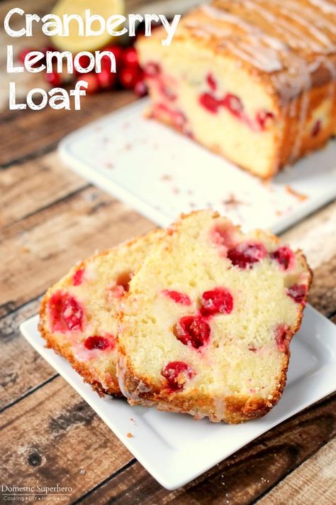 Cranberry Lemon Loaf is perfect for breakfast, brunch, dessert, or a snack! This is the perfect entertaining quick bread! Lemon Cranberry Loaf, Fruit Loaves, Lemon Cranberry Muffins, Cranberry Loaf, Lemon Baking, Lemon Cranberry, Breakfast Loaf, Thanksgiving Baking, Brunch Dessert