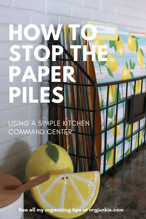 Simple Kitchen Command Center to Help You Process Those Paper Piles Kitchen Desk Organization, Mail Organization, Command Center Organization, Mail Station, Kitchen Command Center, Command Center Kitchen, Paper Clutter Organization, Home Command Center, File Folder Labels