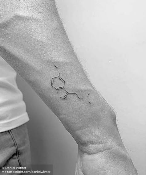 Alcohol Tattoo Ideas, Adrenaline Tattoo, Psychology Tattoo, Serotonin Tattoo, Chemistry Tattoo, Button Tattoo, Molecule Tattoo, Simple Tattoos For Guys, Cool Wrist Tattoos