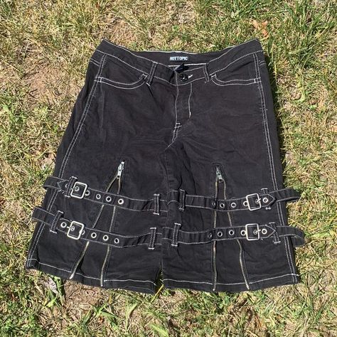 tripp nyc style shorts from hot topic, stitched up... - Depop Patch Shorts, Nyc Style, Thrift Inspo, Sewing Things, Tripp Nyc, Style Shorts, Emo Grunge, Diy Sewing Clothes, Shorts Denim