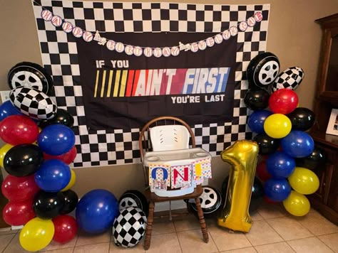 Nascar Balloon Arch, Taladaganights First Birthday Party, If Youre Not First Your Last Ricky Bobby, If You're Not First You're Last Birthday, Talladega Nights 1st Birthday, Ricky Bobby 1st Birthday, Talidaga Nights First Birthday, Car One Year Old Birthday, Racing First Birthday Theme