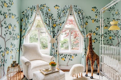 Bedroom Ideas Twin Bed, Lemon Nursery, Gournay Wallpaper, Canopy Nursery, Sophisticated Nursery, The Brock, De Gournay Wallpaper, Bed Crib, Boy Bedroom Ideas