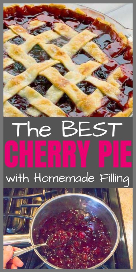 Flaky Pie Crust filled with am easy Homemade Cherry Pie Filling is   bursting with cherry flavor that’s just sweet enough to satisfy with a   smidge of tart. The filling recipe is so easy and delicious, you will   never buy canned store bought again! #savorwithjennifer #cherrypie   #cherrypiefilling Best Cherry Pie Recipe, Best Cherry Pie, Homemade Cherry Pie Filling, Homemade Cherry Pie, Cherry Pie Filling Recipes, Almond Pie, Homemade Cherry Pies, Cherry Pies, Cherry Pie Recipe