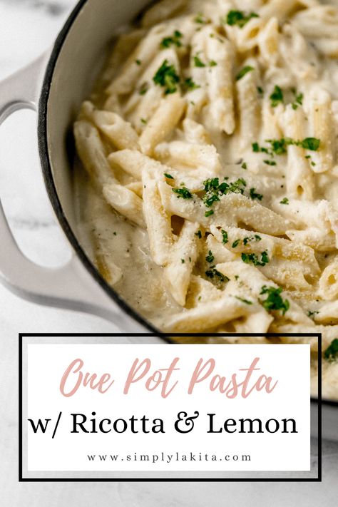 This week, try making this One Pot Pasta with Ricotta and Lemon for a simple pasta dish. It comes together in 15 minutes for a comforting pasta that is creamy with the perfect balance of rich ricotta and tangy lemon. simplylakita.com #lemonpasta #ricottarecipe Ricotta Pasta Recipes, Pasta With Ricotta, Simple Pasta, Ricotta Recipes, Ricotta Pasta, Easy Pasta Dishes, Easy One Pot Meals, Lemon Pasta, Lemon Ricotta