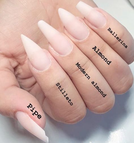 Acrylic Nails Thumb, Mandel Shape Nails, Coffin Shape Nails Designs Ideas, Long Nail Shape Ideas, V Nail Design, Ballerina Shape Nails Long, Long Nails Shapes, Nail Shapes Coffin, Elegant Nail Shape