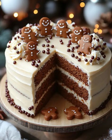 Gingerbread Cake with warm spices, molasses, and fluffy frosting – the perfect holiday dessert. Make it for your celebrations today! Gingerbread Dessert, Easy Christmas Cake Recipe, Gingerbread Cake Recipe, Gingerbread Party, Christmas Cake Designs, Christmas Cake Recipes, Gingerbread Recipe, Gingerbread Cake, Food Coma