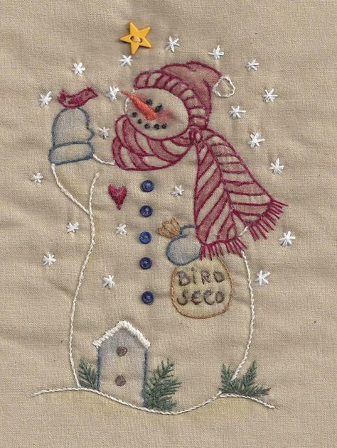 CK09T Snowman With Bird Seed - 724696463085 Christmas Hand Embroidery, Merry Chistmas, Wool Applique Patterns, Tree Snowman, Christmas Embroidery Patterns, Christmas Embroidery Designs, Creative Embroidery, Tea Dyeing, Christmas Keepsakes