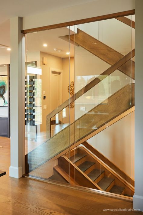 Stairs With Glass Wall, Glass Wall Stairs, Stairs Glass Wall, White Oak Stairs, Stairs With Glass Panels, Glass Staircase Railing, Winder Stairs, Glass Railing Stairs, Glass Wall Design