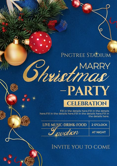 Christmas party ornate style blue invitation#pikbest#templates Christmas Graphic Design Inspiration, Brown Invitation, Baby Party Invitations, Blue Christmas Tree Decorations, Christmas Invite, Christmas Party Invite, Purple Invitations, Balloon Invitation, 80th Birthday Invitations