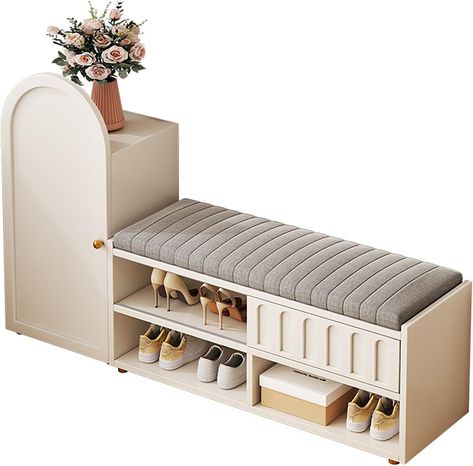 Amazon.com: HUHJYUGE Shoe Cabinet Bench with Doors, Modern Stable Shoe Storage Organizer for Entryway, Multifunctional Shoe Rack Shelf with Cushion Easy Assembly, for Living Room, Hallway : Home & Kitchen Shoe Cabinet Bench, Bench With Doors, Cabinet Bench, Shoe Rack With Seat, Shoe Rack With Shelf, Doors Modern, Shoe Bench, Rack Design, Future Apartment