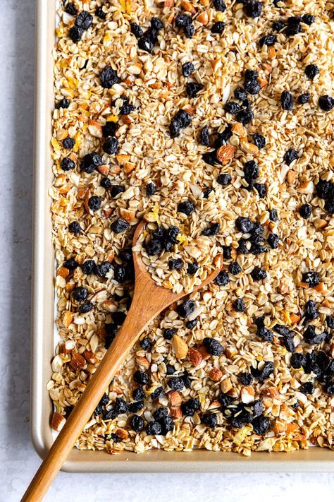 Lemon Blueberry Granola - Two Peas & Their Pod Lemon Blueberry Granola Recipe, Dried Blueberries Recipes, Lemon Blueberry Granola, Lemon Granola, Summer Granola, Blueberry Granola, Blueberries For Sal, Two Peas And Their Pod, Healthier Breakfast