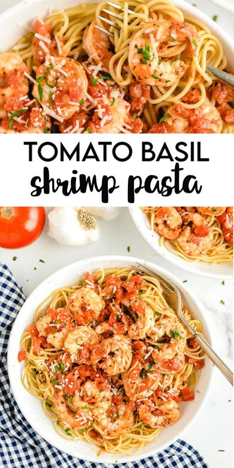 Shrimp Diced Tomatoes Pasta, Tomatoe Shrimp Pasta Recipes, Shrimp Pasta Recipes With Tomatoes, Shrimp And Basil Pasta, Shrimp Pasta Tomato Easy Recipes, Shrimp Pasta Recipes Tomato, Shrimp And Tomatoes Recipes, Spaghetti With Diced Tomatoes, Basil Shrimp Recipes