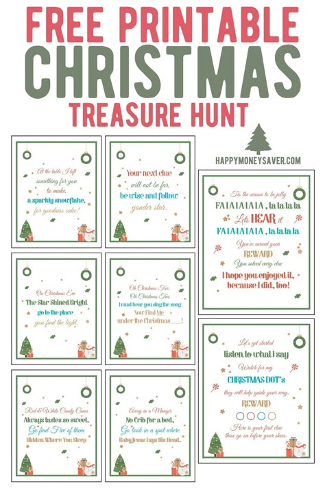 Christmas Treasure Hunt, Christmas Classroom Treats, Treasure Hunt Clues, Christmas Scavenger Hunt, Christmas Mystery, Fun Christmas Party Games, Classroom Treats, Christmas Activities For Kids, Scavenger Hunts